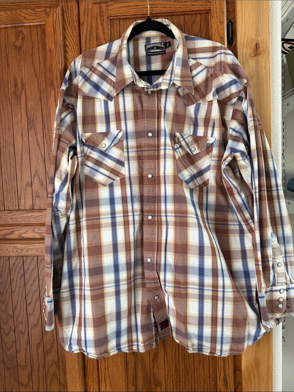 Panhandle Slim Men's Plaid Button-Down Western Shirt in Brown, Blue, Cream - Picture 1 of 9